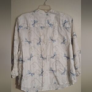 Dragonfly Embroidery Button Blouse 100% Cotton